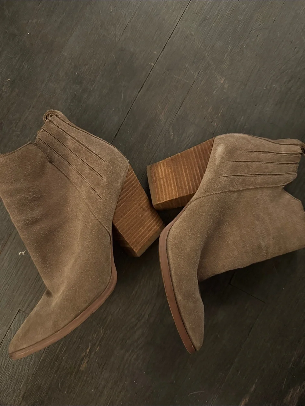 Guess Taupe Suede Block Heel Ankle Boots